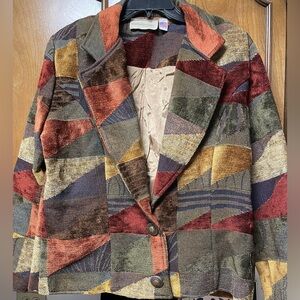 Vintage Multicolor Tapestry Geometric Blazer